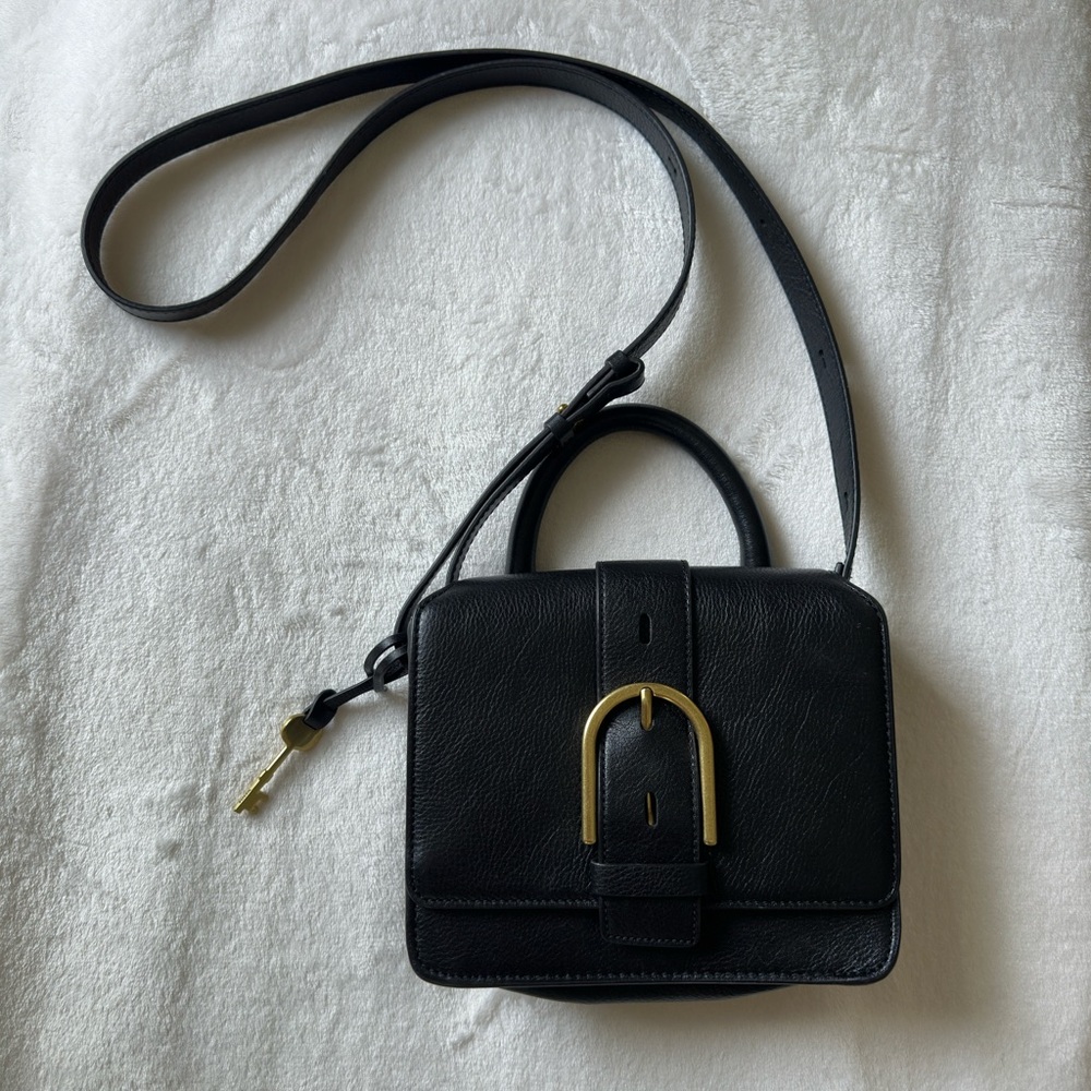 Genuine Leather Fossil Wiley Top Handle Bag Purse Crossbody Black